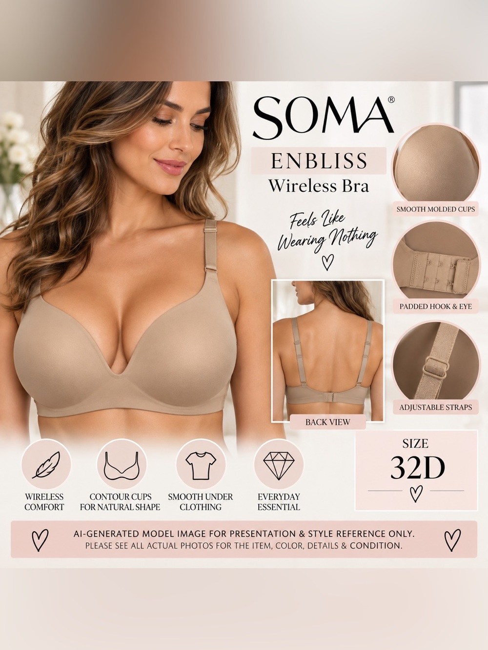 Soma Enbliss Wireless Padded T-Shirt Bra Nude 32D